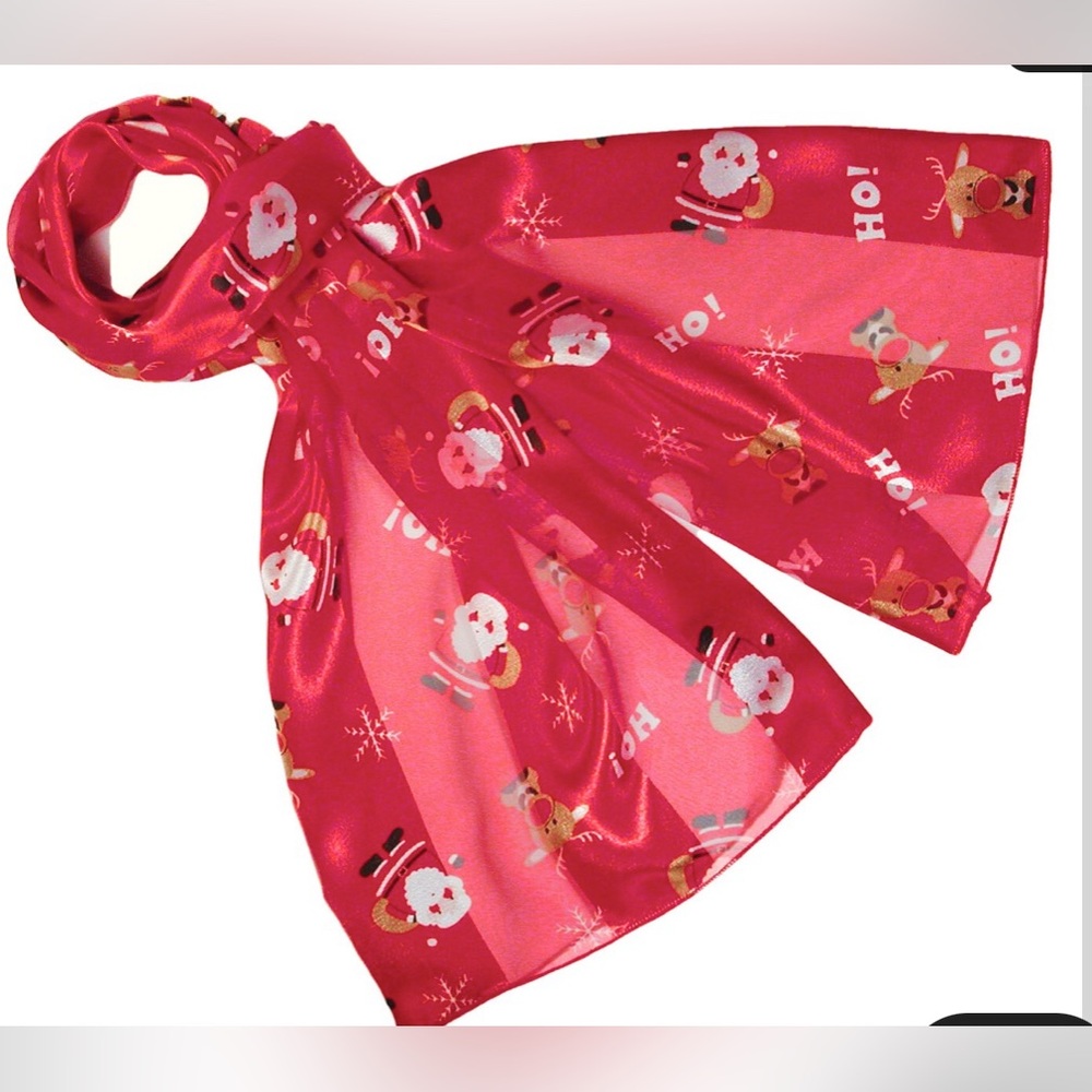 Cute Santa and Reindeer Long Silky Chifforn Satin Scarves Wrap Tie